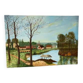 Paysage naif signe du xxeme siècle
