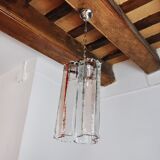 Poliarte chandelier by polished albano, pink and transparent murano glass, italy, 1970