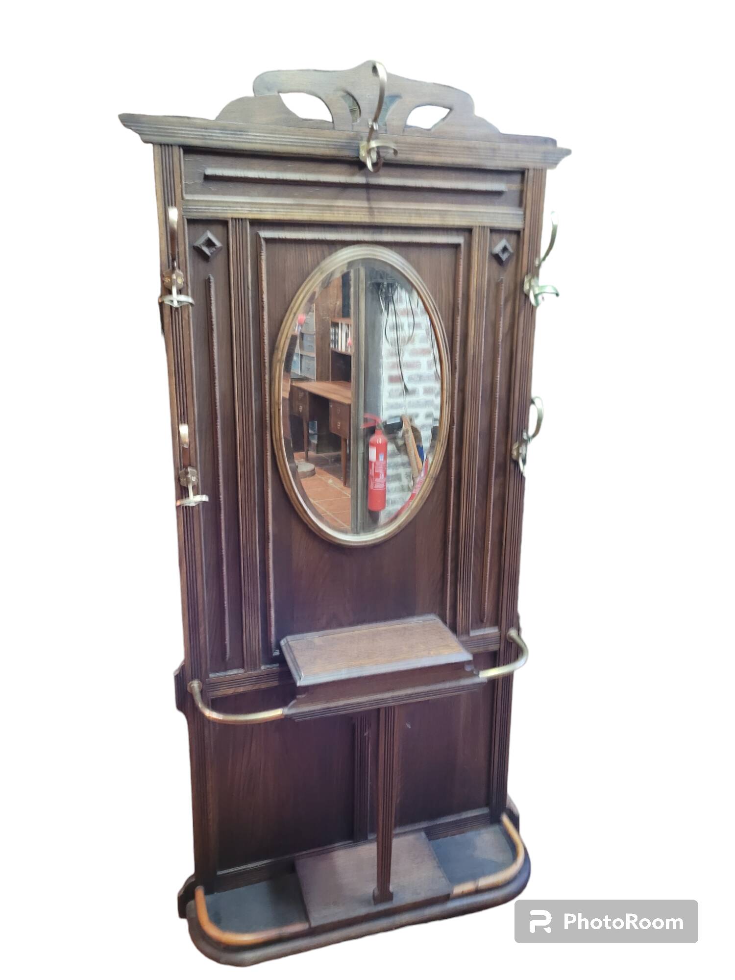 Old cloakroom or coat rack in oak