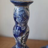 Vintage-style blue and gold floral ceramic candlesticks CHMR