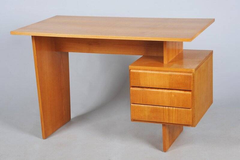 Mid-Century Modern Writing Desk in Oak by B. Landsman, Czech, 1950s
