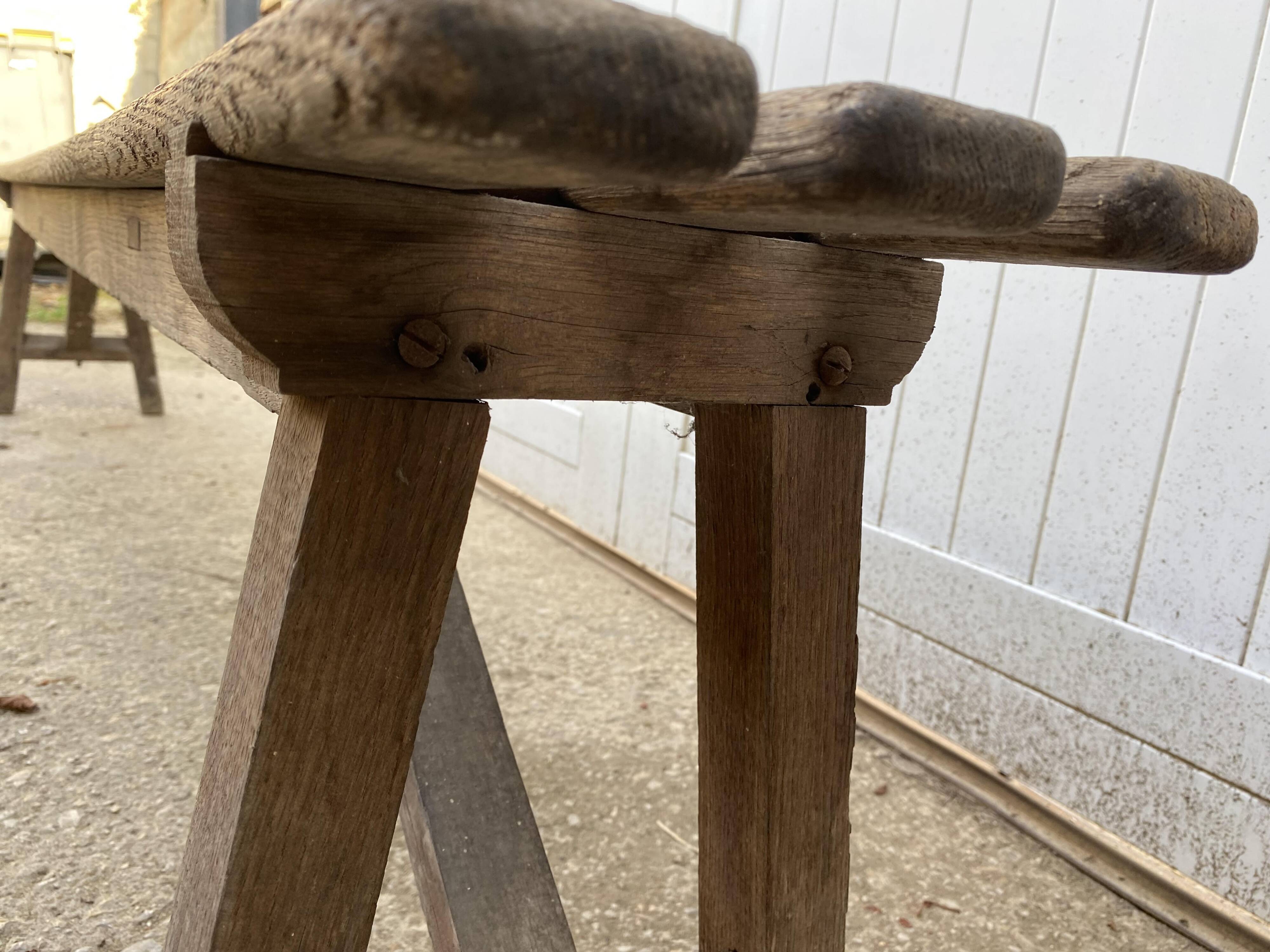 Pair of 2m solid oak wood farm benches for rustic farm table 1900