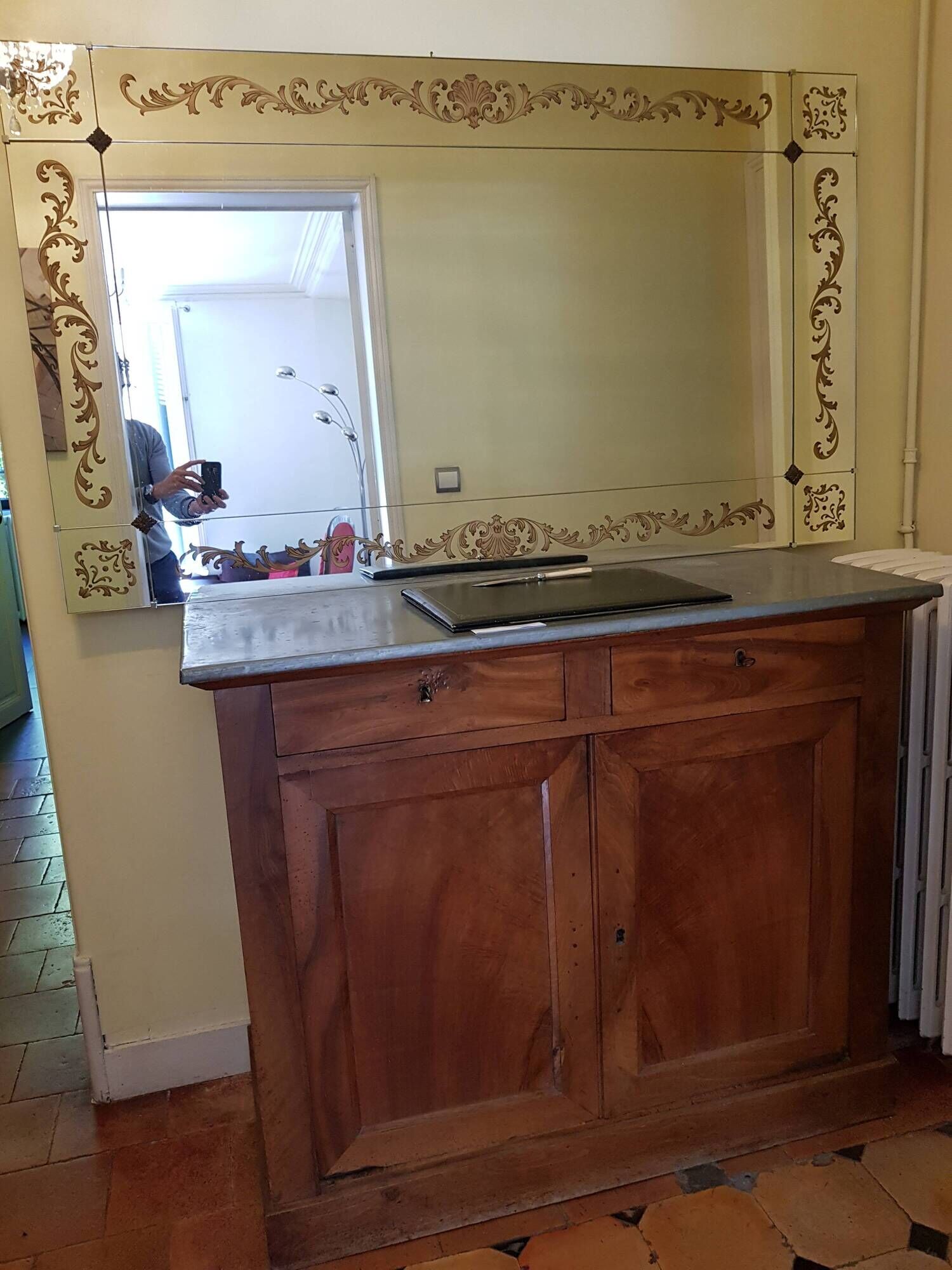 Large brasserie bistro mirror in eglomised glass