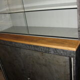 Buffet or Bookcase 2 bodies in polished and varnished steel circa 1960