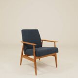 Scandinavian armchair in navy blue bouclé design by H. Lis