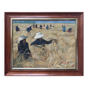 Tableau HSP "Harvest Landscape of Vietnam" signed ManoJ 1984