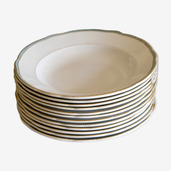 Ensemble de 12 assiettes à soupe en porcelaine collection  ‘’Juan’’ Sarreguemine Digoin 1950