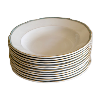 Ensemble de 12 assiettes à soupe en porcelaine collection  ‘’Juan’’ Sarreguemine Digoin 1950