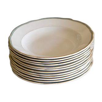 Set of 12 porcelain soup plates collection ''Juan'' Sarreguemine Digoin 1950