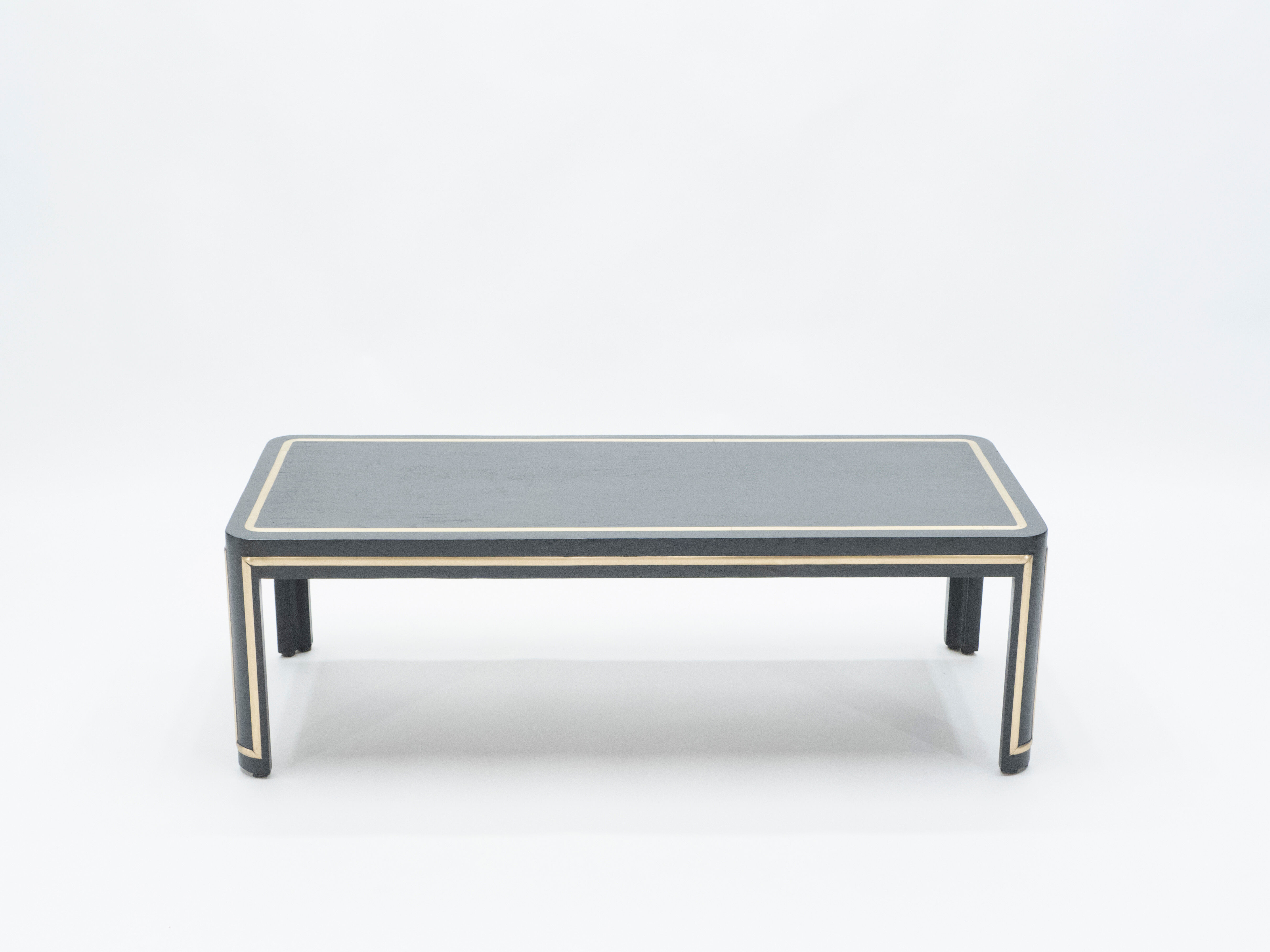 Black wood painted and brass art deco coffee table  circa 1940