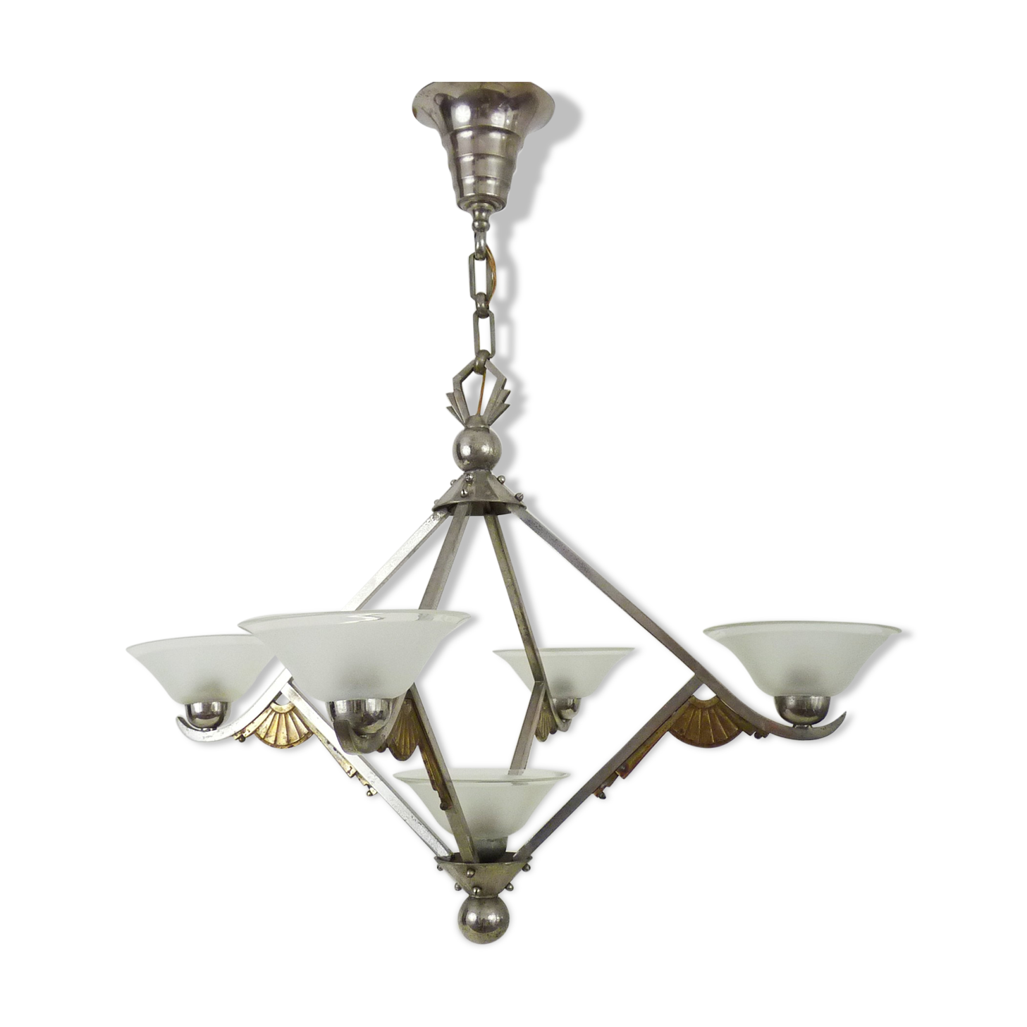 Art Deco chandelier Petitot with 5 lights, Atelier Petitot, year 20