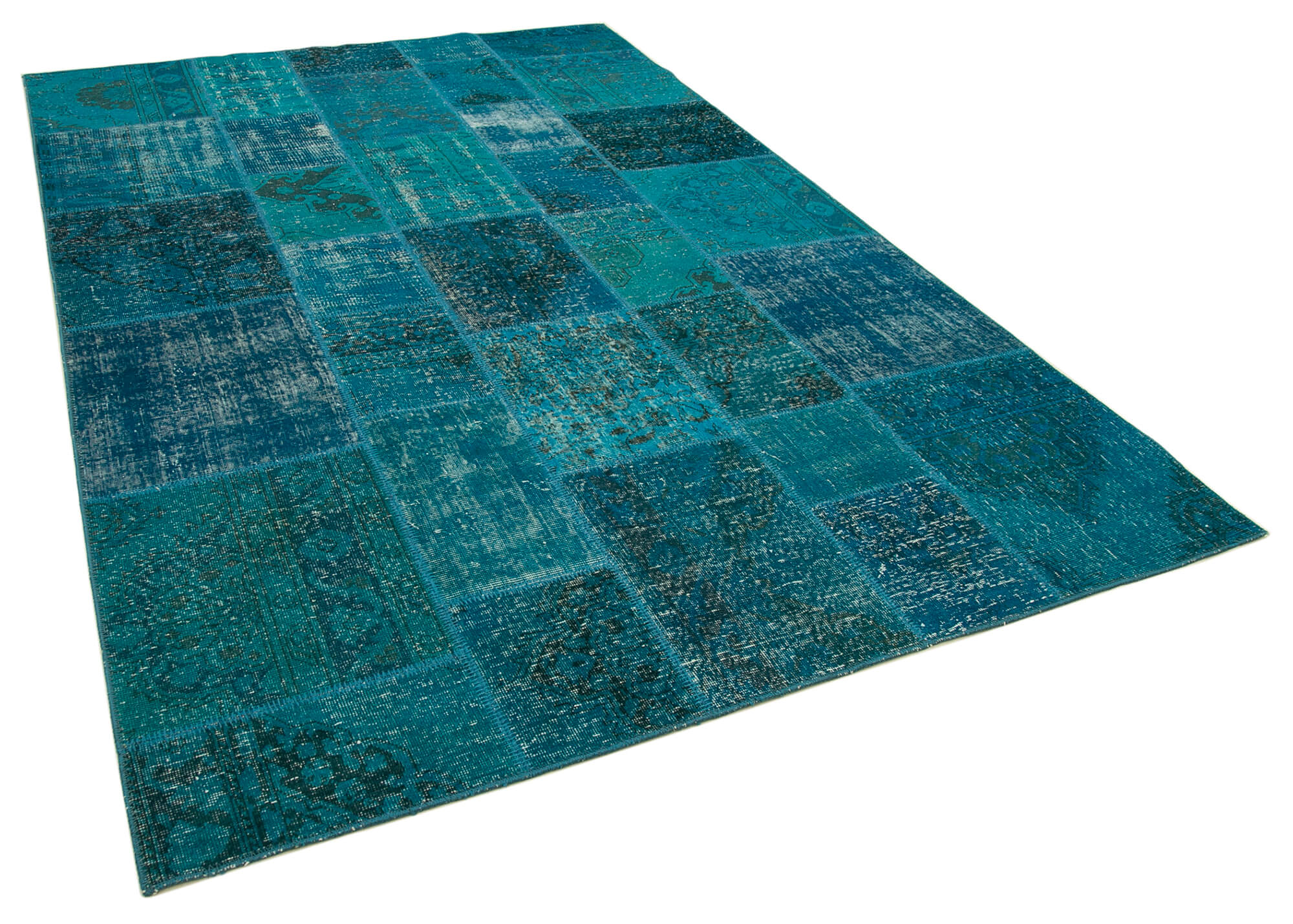 Handmade oriental contemporary 200 cm x 298 cm blue patchwork carpet