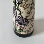 Vintage cream ceramic vase with purple floral decoration and gold highlights