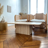 Minimalist design coffee table in unbleached travertine stone