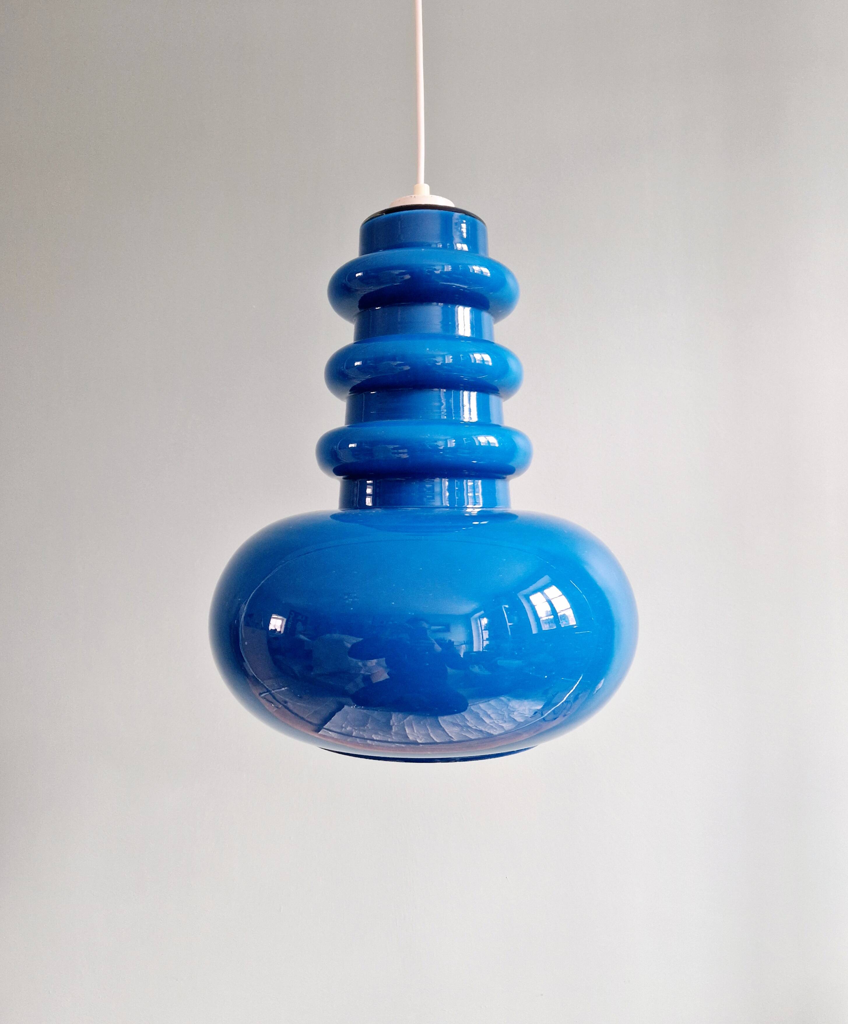 Large Space Age pendant light in blue opaline, 1960s-70s