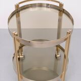 Hollywood Regency round Brass and Nickel Serving trolley 1970s