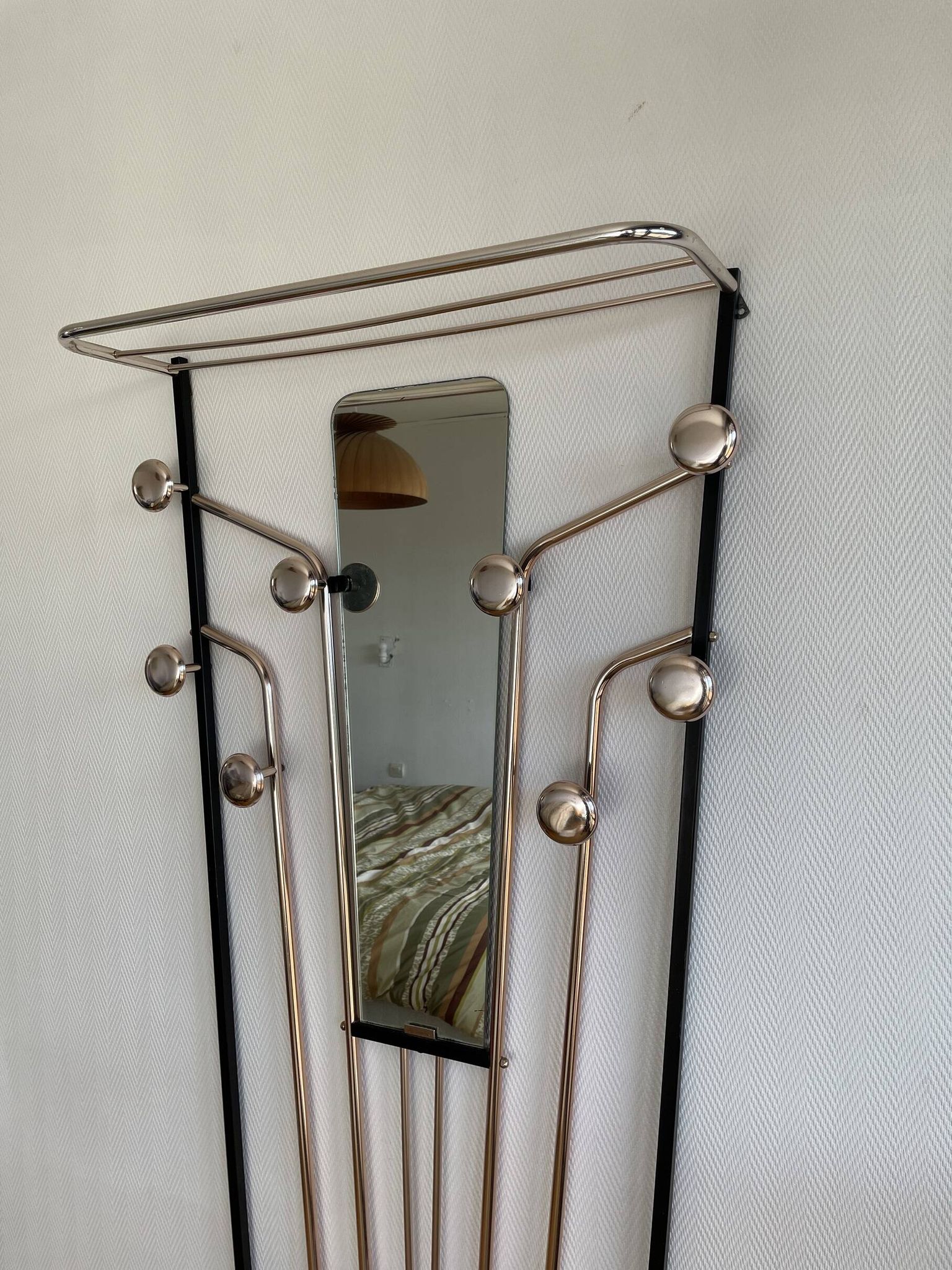 Wall-mounted coat rack with 8 hooks, vintage 50/60