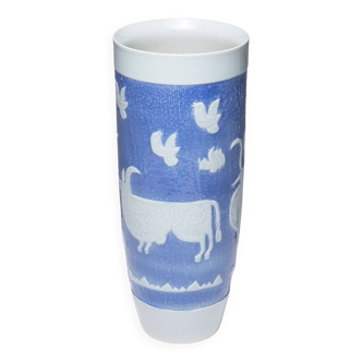 Vase en porcelaine la visite au troupeau, 1950s