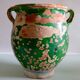 Ancient jar olive in provencal glazed terracotta, glazed green of the 19th century
