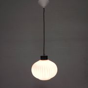 Vintage pendant lamp with white ribbed glass ball, 1960s