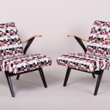 Paire de fauteuils multicolores du milieu du siècle fabriqués en Tchéquie dans les années 1950. Non restauré.