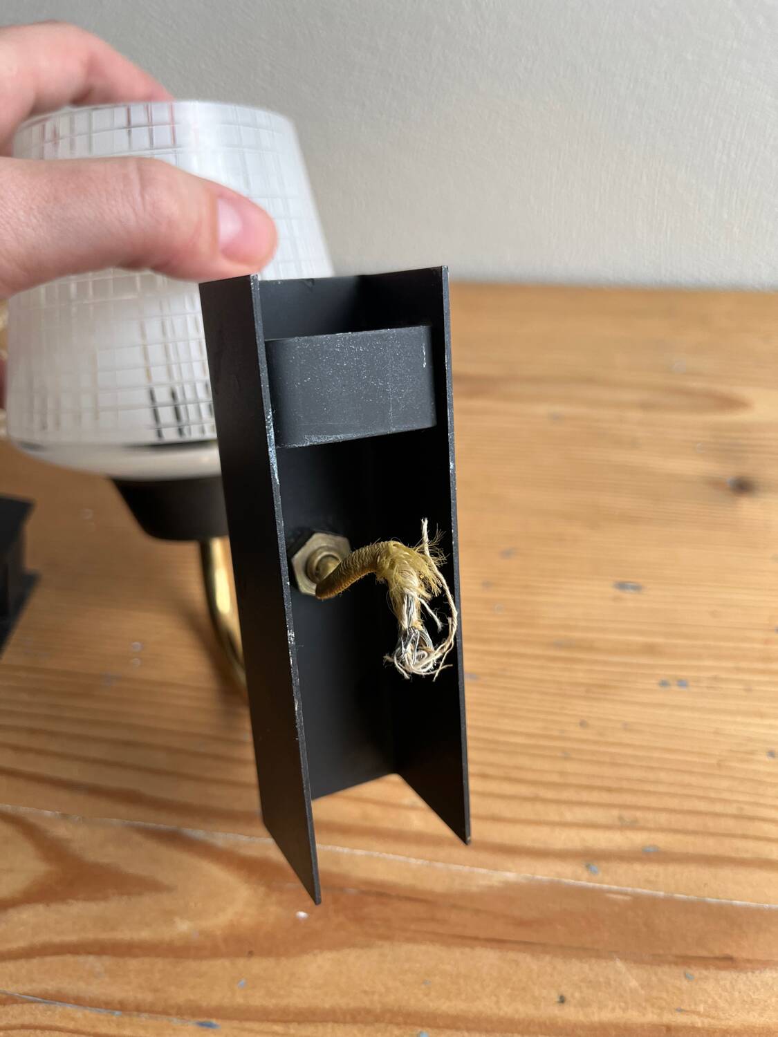 Pair of vintage glass/metal wall lights / circa 1950s 1960s