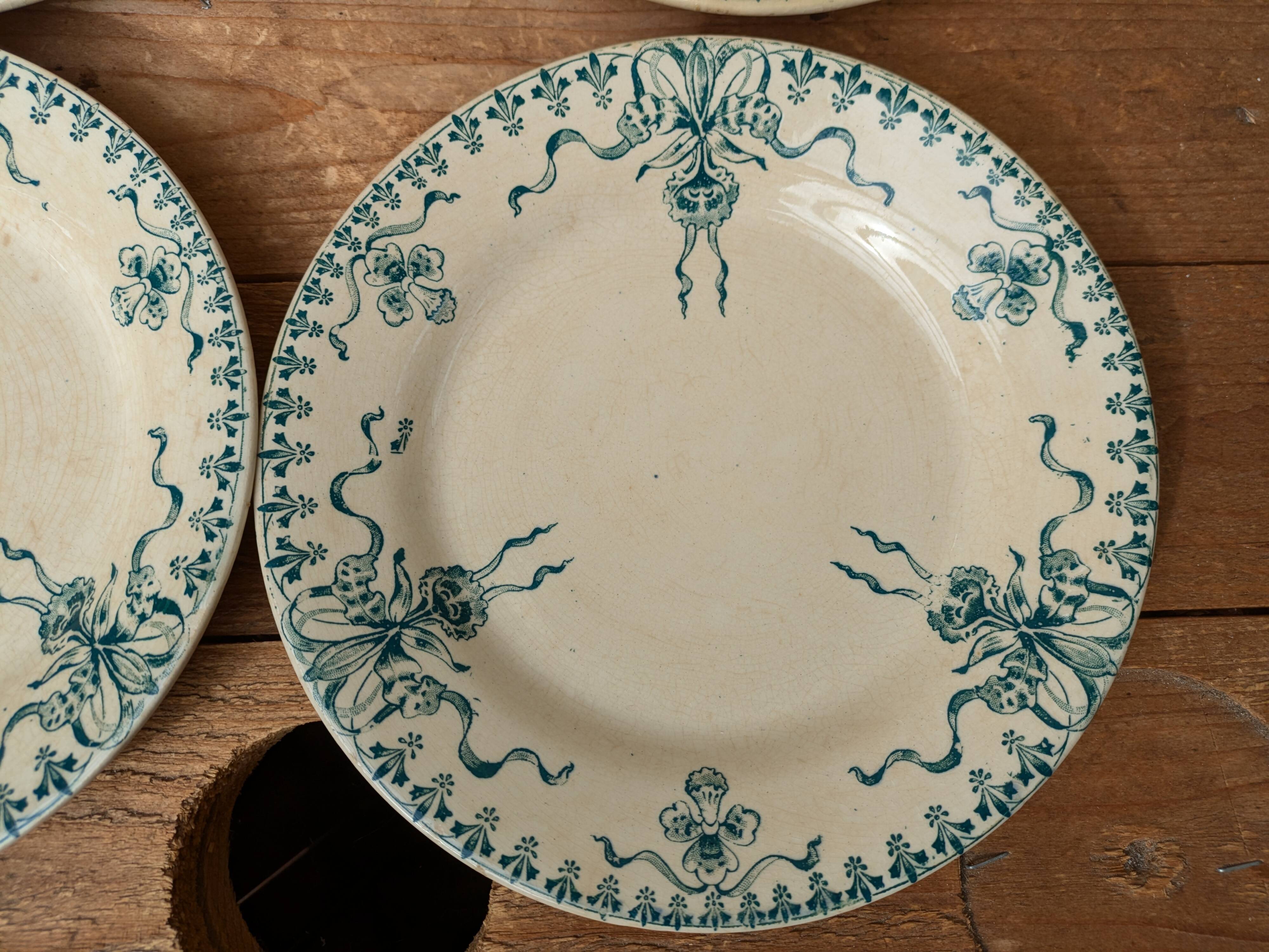 Set of 4 old opaque porcelain plates from Gien, Venice Terre de fer model