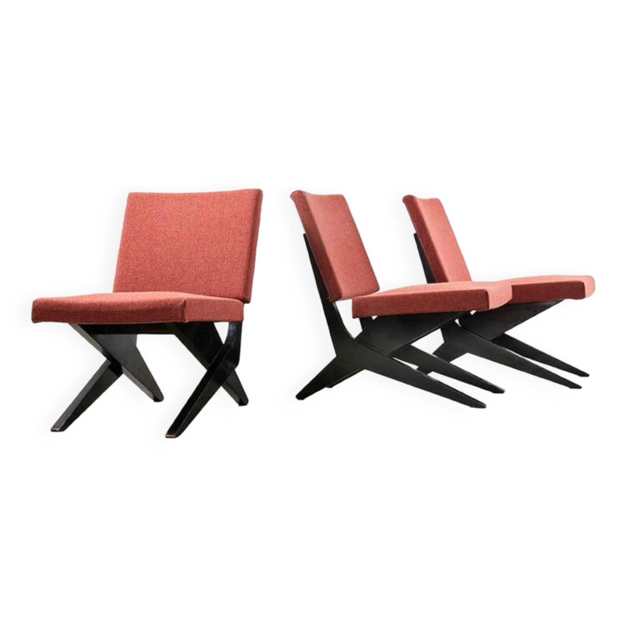 Set of 3 Scissor Easy Chairs Model FB18 by Architect Jan van Grunsven for Pastoe Netherlands 1955