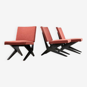Set of 3 Scissor Easy Chairs Model FB18 by Architect Jan van Grunsven for Pastoe Netherlands 1955