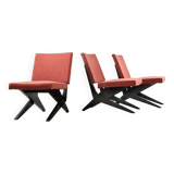 Set of 3 Scissor Easy Chairs Model FB18 by Architect Jan van Grunsven for Pastoe Netherlands 1955
