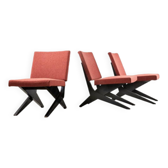Set of 3 Scissor Easy Chairs Model FB18 by Architect Jan van Grunsven for Pastoe Netherlands 1955