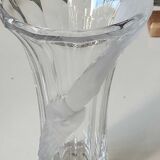 Vintage Multifaceted Crystal Vase, Frosted Draped Bow, col. Opaque white, Evita Crystal, Germany