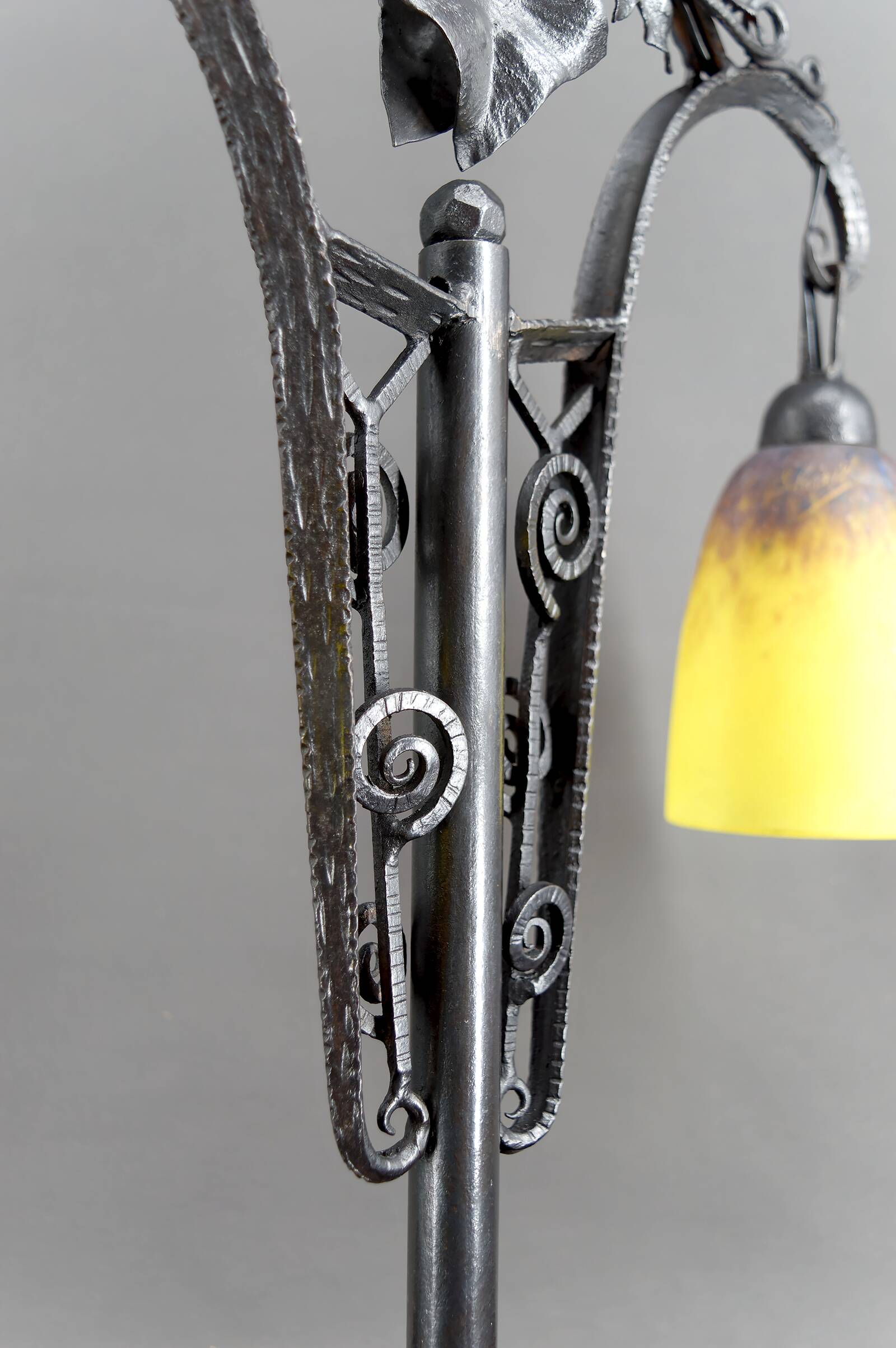 Important Double-Headed Lamp, Wrought Iron by Schneider, France, c. 1920