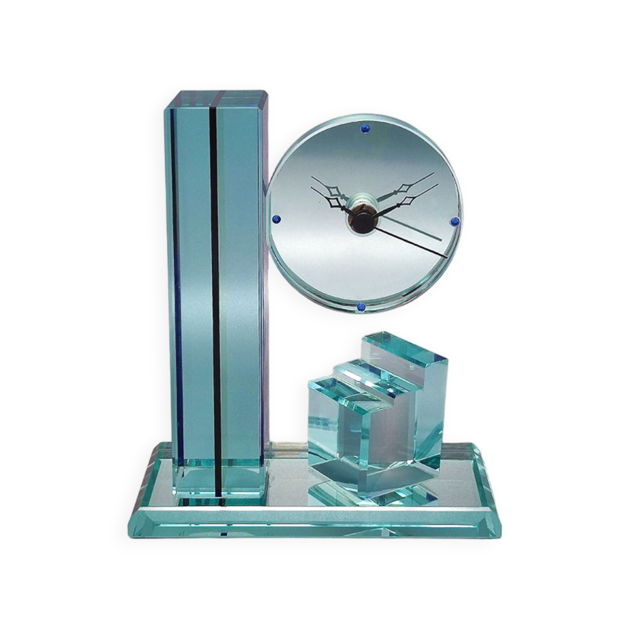1970s Astonishing Table Clock by Omodomo in Crystal. Made in Italy