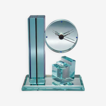 Horloge de table étonnante des années 1970 par Omodomo en cristal. Fabriqué en Italie