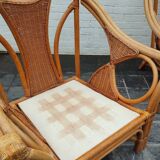 Set of 2 rattan armchairs with a bench.