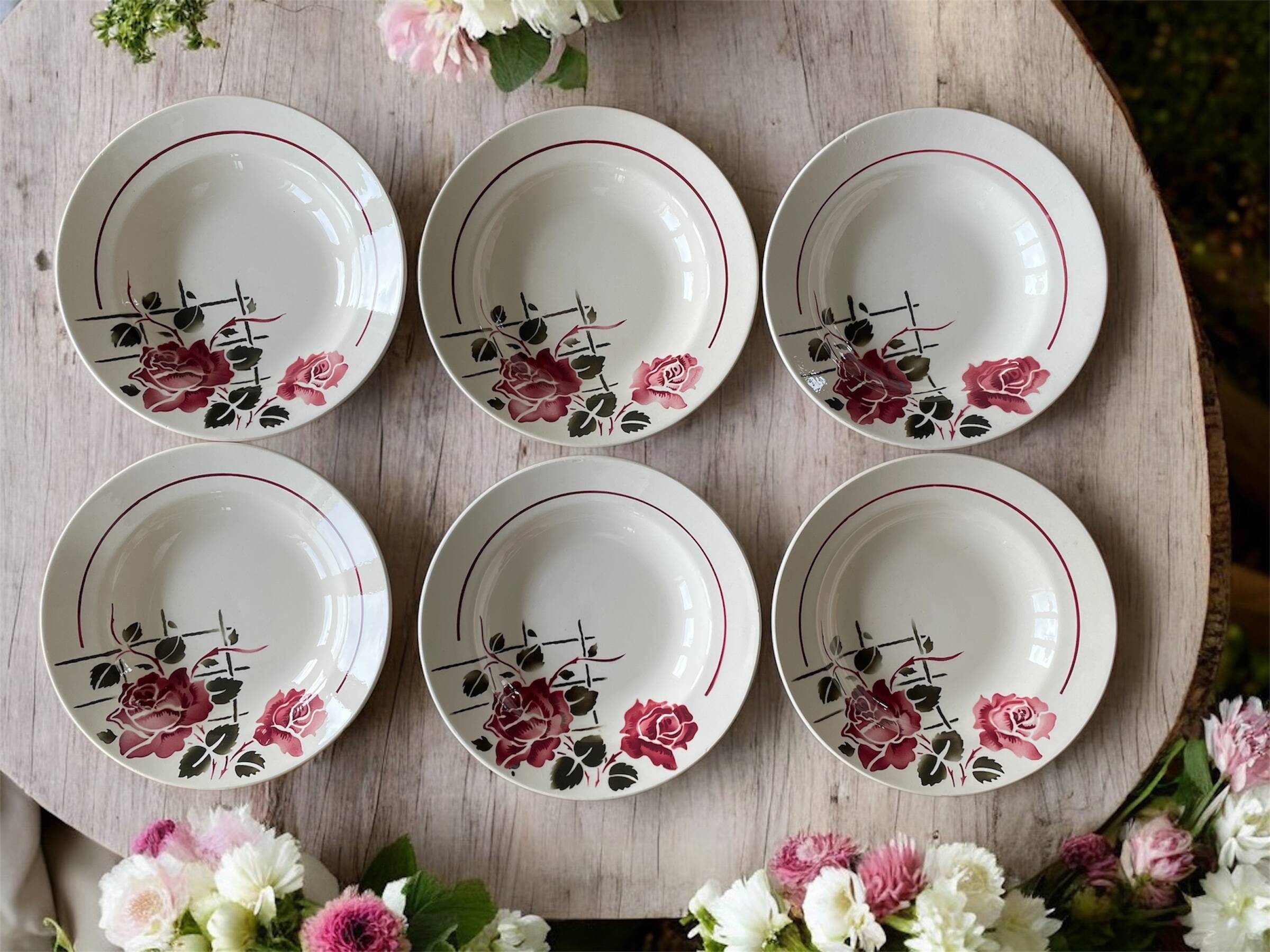 6 antique deep plates in faience from badonviller