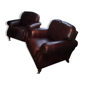 Napoleon III style leather armchair pair