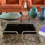 Hollywood regency black glass tray, France 1970s