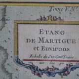 Martigues pond Old geographical map 18th century engraving 1764 by Bellin
