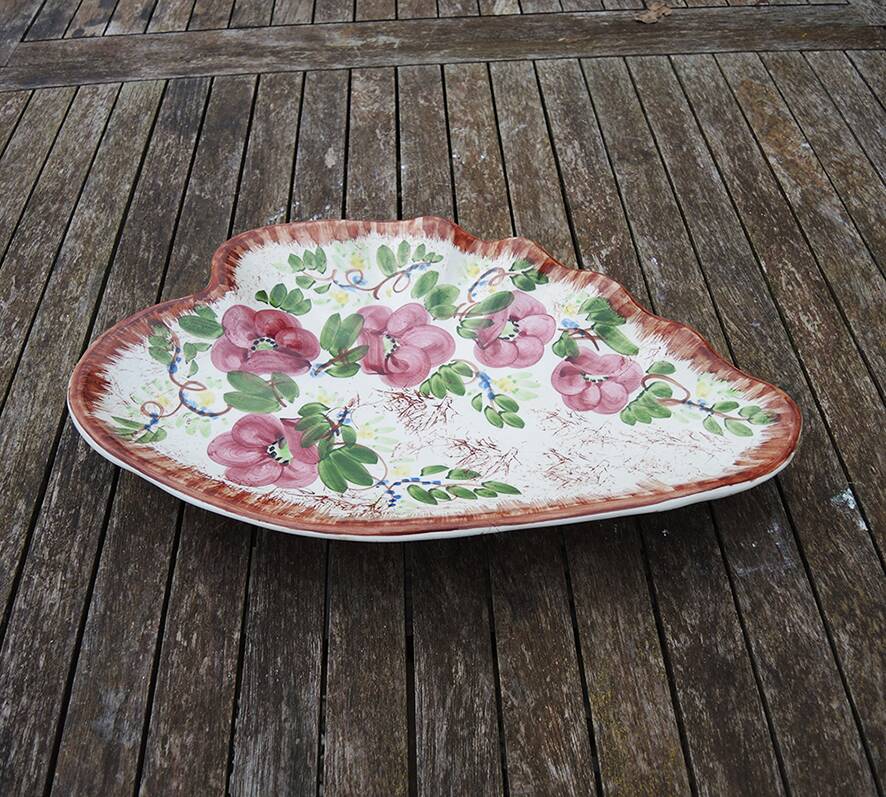 Antique Large Hand Painted Ceramic Heart Dish