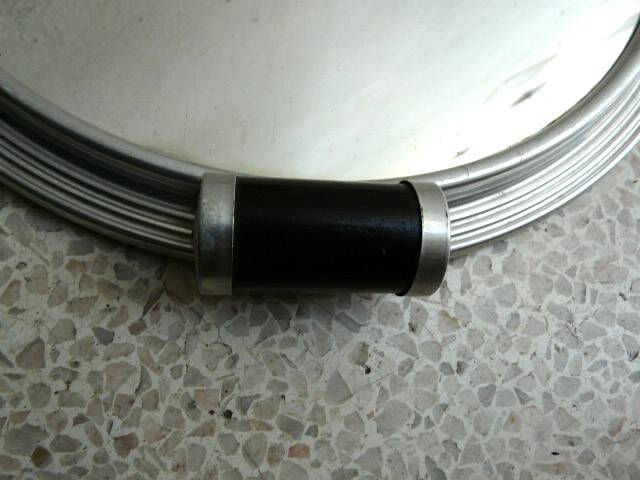 Art Deco round tray, mirror and aluminum tower, 2 wooden handles