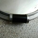 Plateau rond Art Déco, miroir et tour aluminium, 2 poignées bois