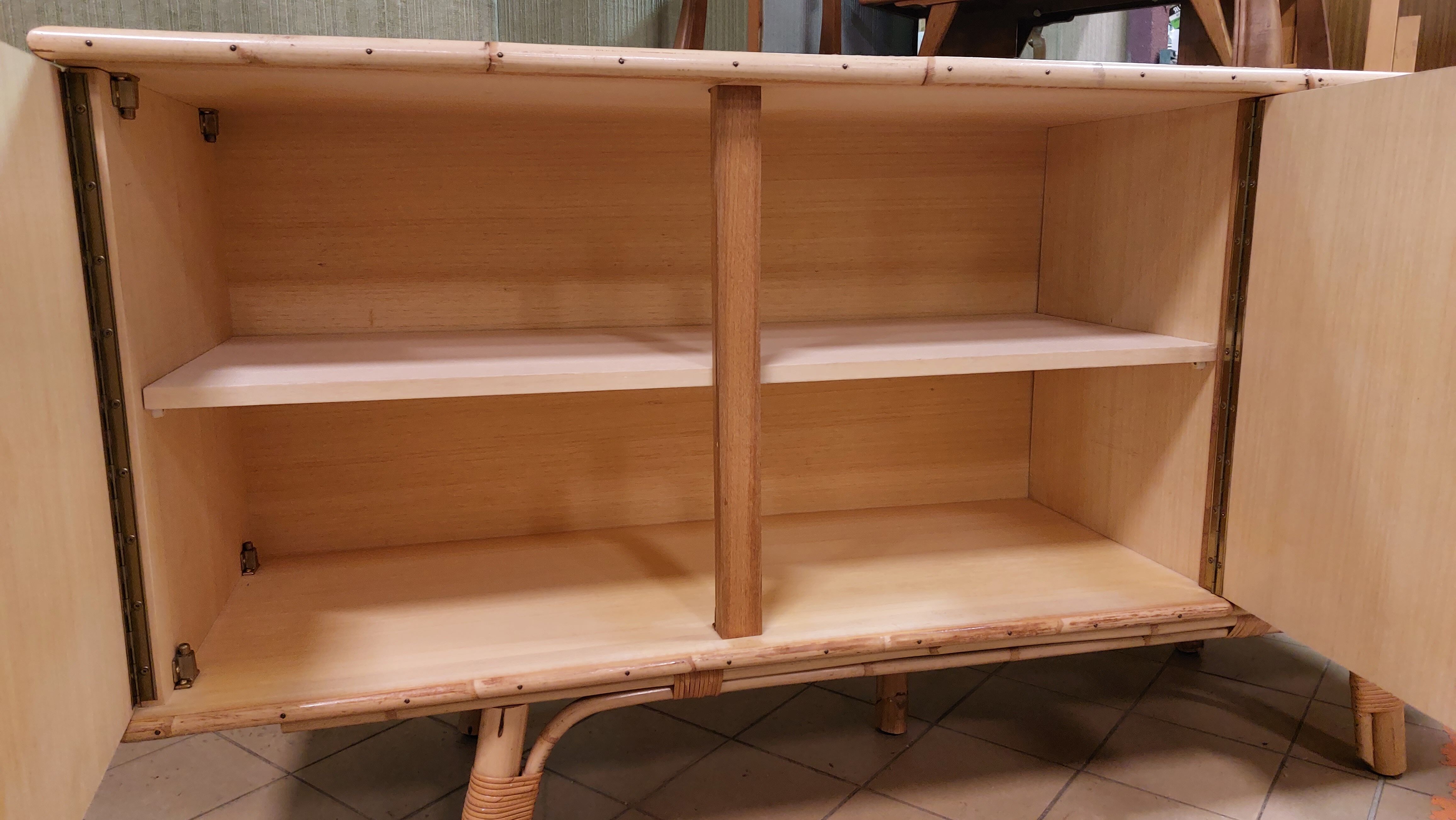 Vintage 3-door bamboo and rattan sideboard 50