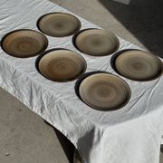 Lot de 6 assiettes à dessert vintage en grès brun