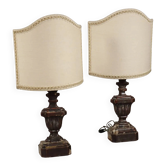 Pair of antique vases for lamps in relief in lime wood, 19th century.