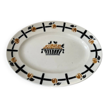 Oval serving platter by Badonviller, decorated with apricots