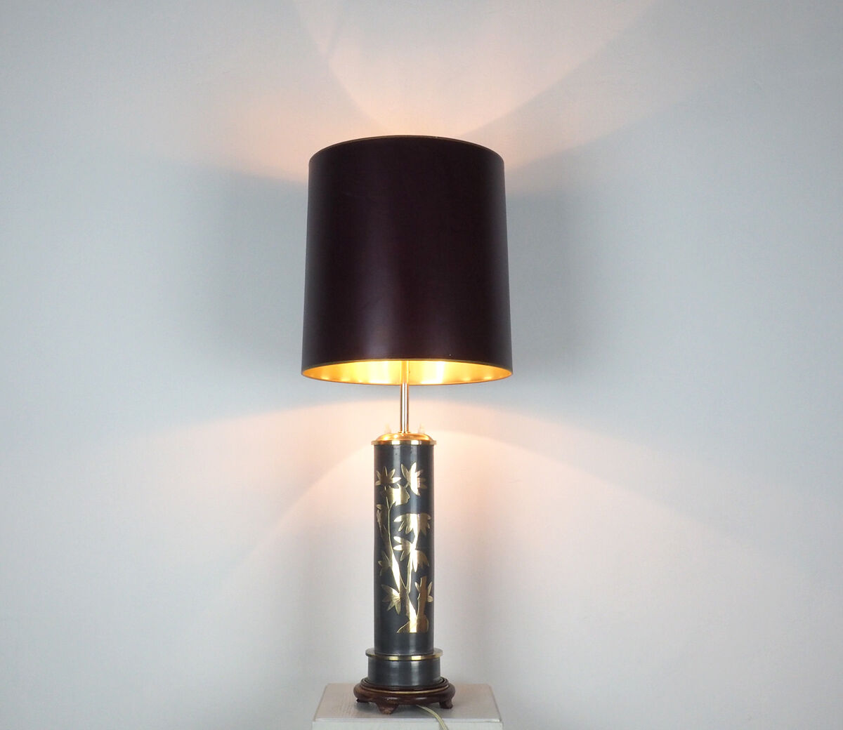 Set of 2 Chinese vintage table lamps with bamboo decor