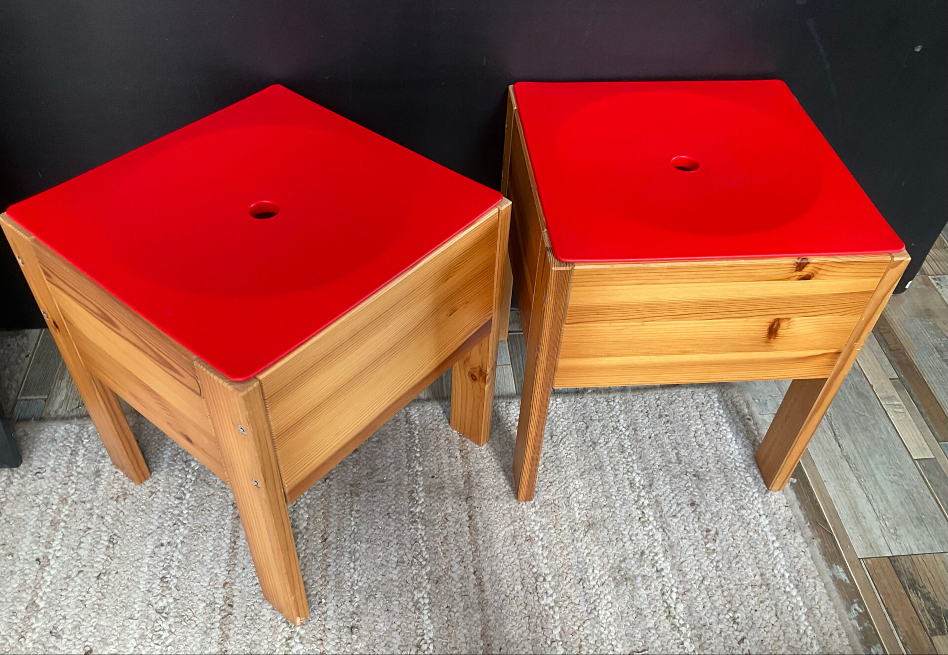 Paire de tabourets-coffres vintage IKEA en pin massif