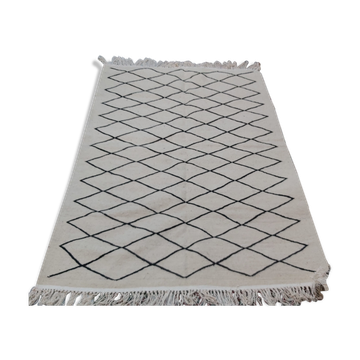 Handmade handmade Berber beige and black carpet in pure wool 216x147cm